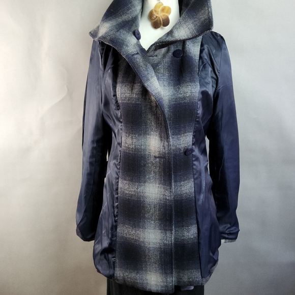 MISS SIXTY Wmns XS Wool Blend Blue Plaid Double Breast Jacket Coat ClassicCore - Picture 10 of 15